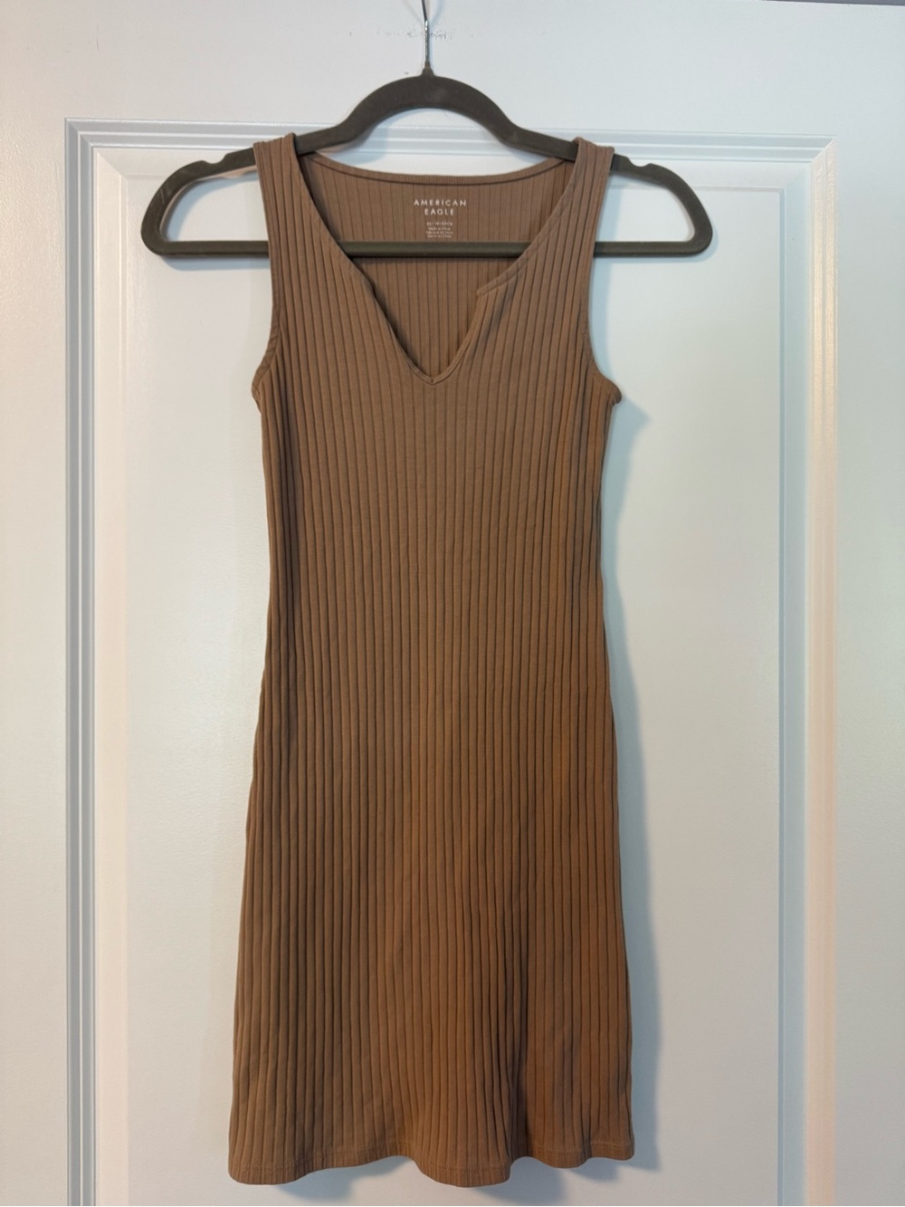 American Eagle Outfitters Sleeveless Ribbed Dress in tan brown